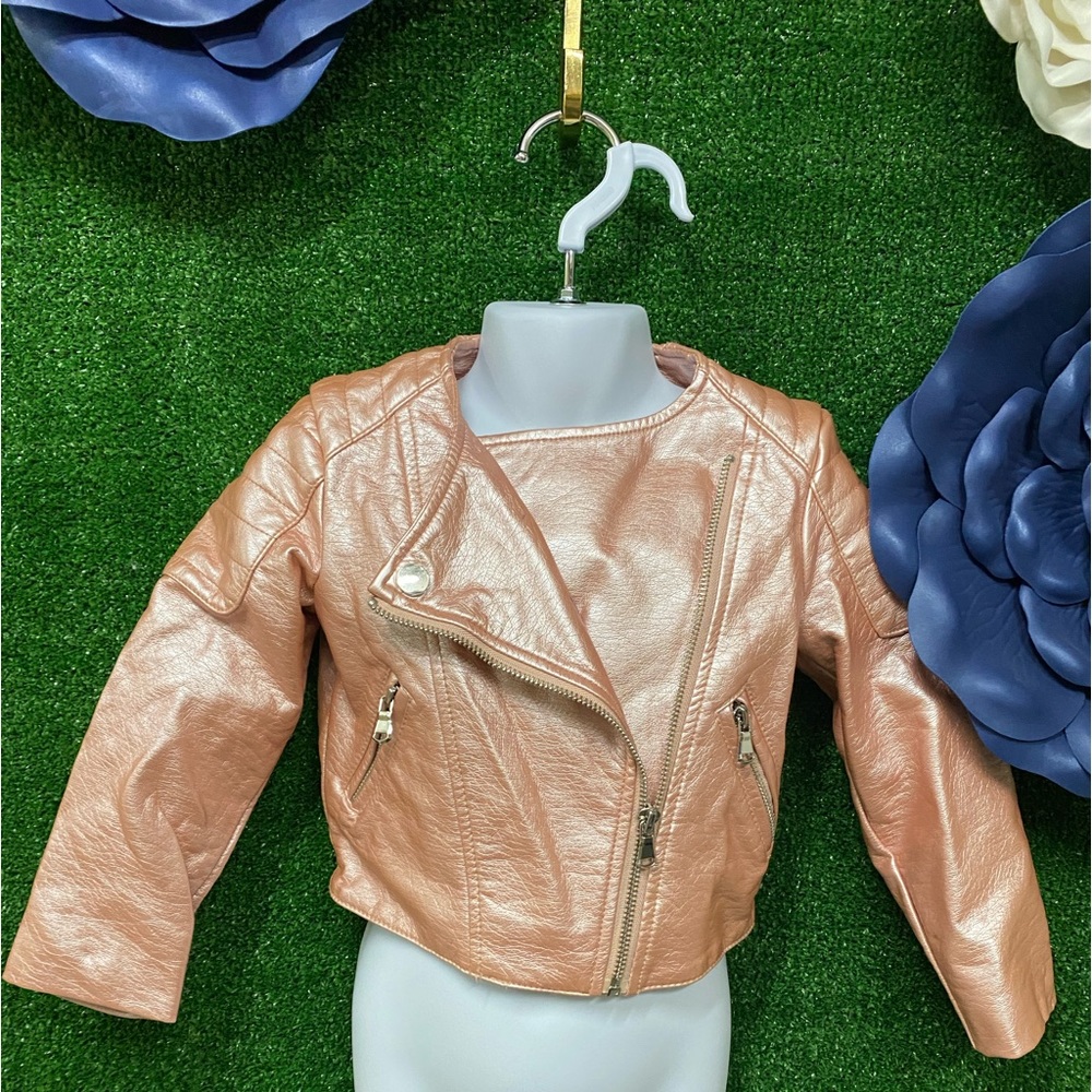 Me Jane Mini pink faux leather biker jacket size 3T